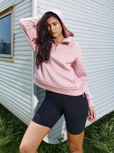 ALLZERO Women's Sweatshirt Cropped Hoodies Fleece Quarter Zipper Pullover Sweaters Fall Winter Fashion 2026 Clothes in Kuwait