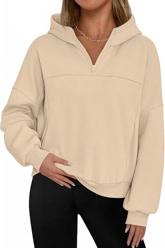 هوديس من Prettygarden Womens اقتصاص Sweece Sweece Sweece 2025 Fall Fashion Quarter Zip Pullover Long Sleeve Tops Winter Clothes in Saudi Arabia