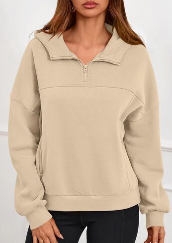 هوديس من Prettygarden Womens اقتصاص Sweece Sweece Sweece 2025 Fall Fashion Quarter Zip Pullover Long Sleeve Tops Winter Clothes in Saudi Arabia