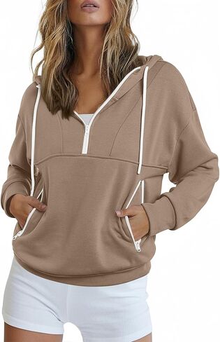 هوديز نسائية Zaful Half zip Up 2025 Fall Fashion Sweatshirts مع جيوب على النقيض من ملابس السحب in Saudi Arabia