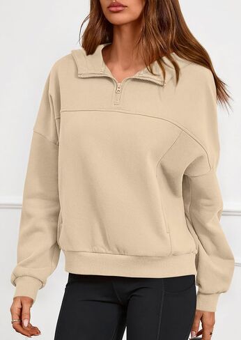 هوديس من Prettygarden Womens اقتصاص Sweece Sweece Sweece 2025 Fall Fashion Quarter Zip Pullover Long Sleeve Tops Winter Clothes in Saudi Arabia