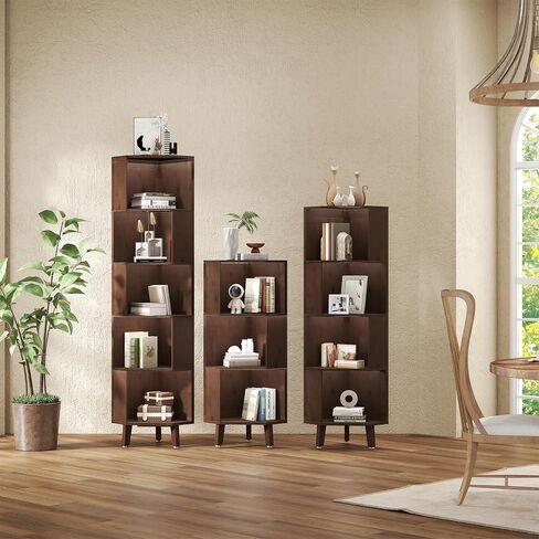 5-Tier Corner Bookshelf Bamboo Bookcase 71.5″ Corner Storage Shelves for Living Room,Bedroom,Kitchen, Study,Home Office in Saudi Arabia