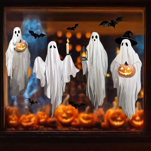 Extra Large Halloween Ghost Window Clings Black Bat Watercolor Window Stickers Double-Sided Glass Decals for Home Classroom Office Party Decoration, 4 Sheets in Saudi Arabia