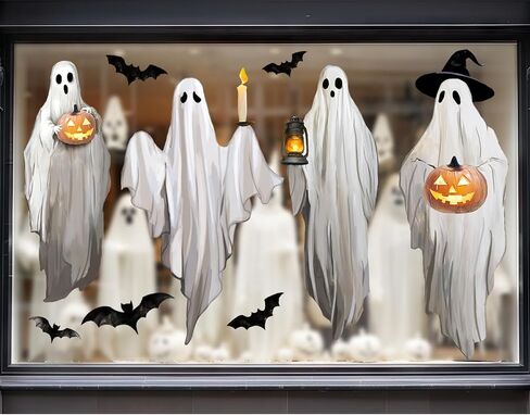 Extra Large Halloween Ghost Window Clings Black Bat Watercolor Window Stickers Double-Sided Glass Decals for Home Classroom Office Party Decoration, 4 Sheets in Saudi Arabia