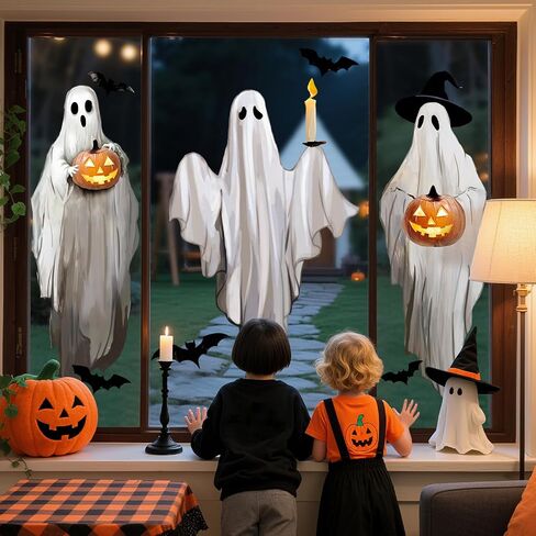 Extra Large Halloween Ghost Window Clings Black Bat Watercolor Window Stickers Double-Sided Glass Decals for Home Classroom Office Party Decoration, 4 Sheets in Saudi Arabia