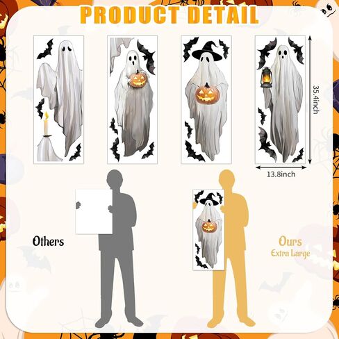 Extra Large Halloween Ghost Window Clings Black Bat Watercolor Window Stickers Double-Sided Glass Decals for Home Classroom Office Party Decoration, 4 Sheets in Saudi Arabia