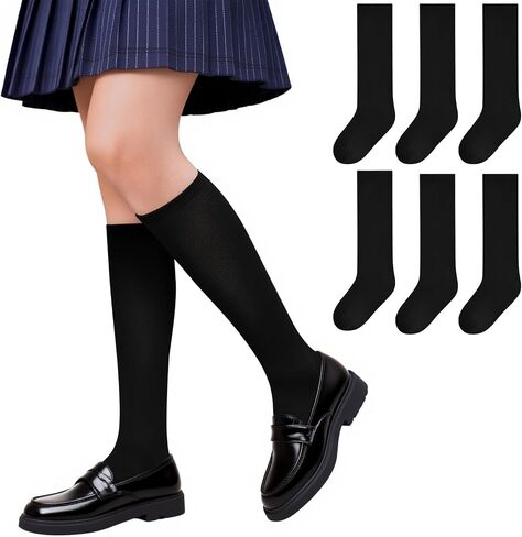 Haloumoning 3 Pack Girls Knee High School Uniform Dress Socks Kids Long Seamless Toe Cotton Tube Socks 1-15 Years in Saudi Arabia
