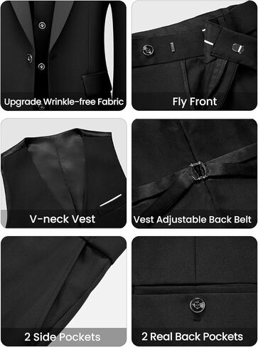 بدلة Wulful Men's 3 قطع الابتدائية Slim Fit Suit Suit Tuxedo Suit One Button Shawl Lapel Blazer Stake Stake Step for Prom ، Business in Kuwait