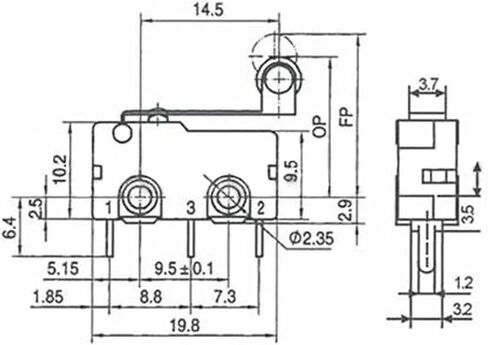 Micro Limit Switch with Roller Lever, SPDT Snap Action, 5A 125V-250V AC, 20x10x6mm, Black in Saudi Arabia