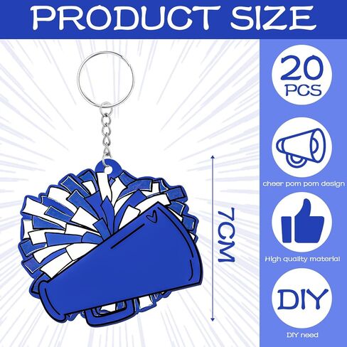 Tondiamo 20 Pcs Megaphone Cheer Bag Tag Bulk Cheerleader Pom Pom Bag Tag DIY Cheerleading Acrylic Luggage Keychains Gift(Blue) in Saudi Arabia
