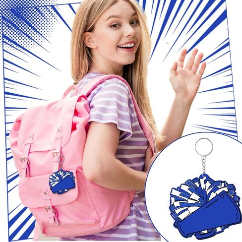Tondiamo 20 Pcs Megaphone Cheer Bag Tag Bulk Cheerleader Pom Pom Bag Tag DIY Cheerleading Acrylic Luggage Keychains Gift(Blue) in Saudi Arabia