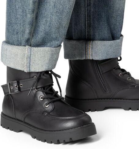DREAM PAIRS Boys Girls Ankle Boots Lace-up with Buckle Strap Combat boot for Toddler/Little Kid/Big Kids in Saudi Arabia