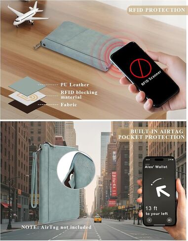 حامل جواز سفر الأسرة محفظة منظم وثيقة السفر RFID للنساء الرجال ، تغطية الحالات المحمولة للبطاقات ، تمريرة الصعود مع حزام معصم/رقبة ، جيب الجليد ، هدايا سفر أساسية -ضوء بني ، 1 مساءً in Kuwait