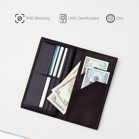 محفظة السفر حامل جواز السفر للرجال والنساء ، RFID يدويًا غطاء جلدي كامل للحبوب ، 12 فتحات البطاقة و 4 مقصورات ، صندوق هدايا وحقيبة ، أسود in Kuwait