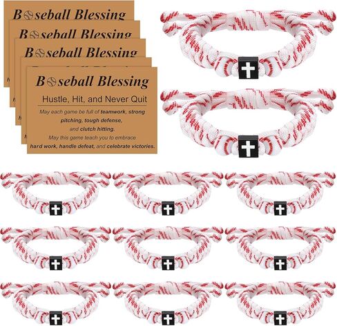 24 Pcs Christian Baseball Gifts for Teen 12 Cross Bracelets 12 Cards Adjustable Baseball Religious Bracelets Gifts in Saudi Arabia