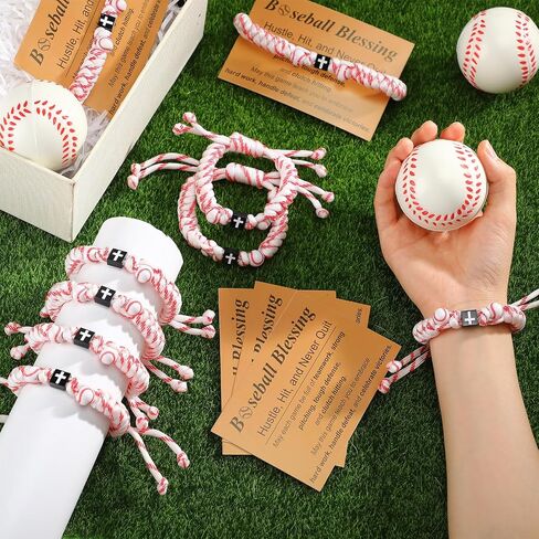 24 Pcs Christian Baseball Gifts for Teen 12 Cross Bracelets 12 Cards Adjustable Baseball Religious Bracelets Gifts in Saudi Arabia