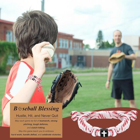 24 Pcs Christian Baseball Gifts for Teen 12 Cross Bracelets 12 Cards Adjustable Baseball Religious Bracelets Gifts in Saudi Arabia