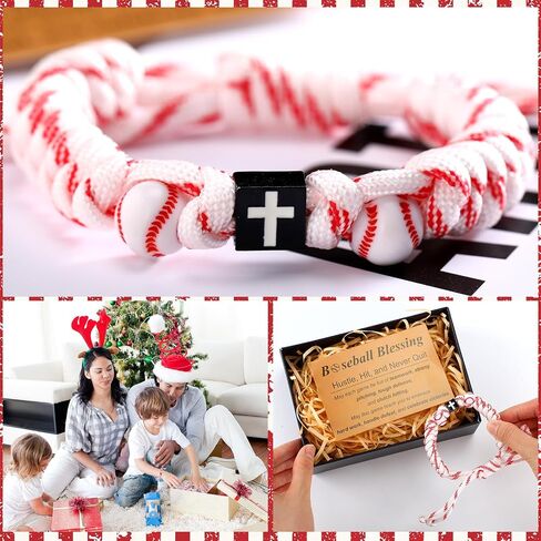 24 Pcs Christian Baseball Gifts for Teen 12 Cross Bracelets 12 Cards Adjustable Baseball Religious Bracelets Gifts in Saudi Arabia