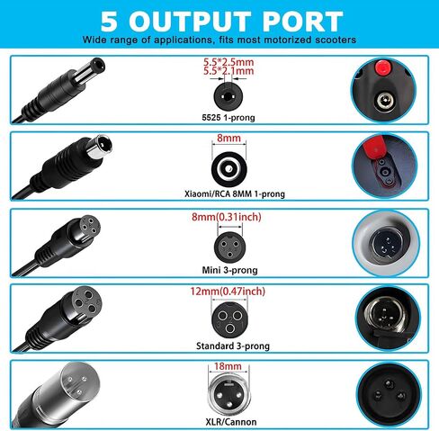 42V 2A شاحن بديل لبطارية 36 فولت سكوتر Ebike Lithium ، 5 في 1 شاحن سكوتر لـ Gotrax ، Jetson ، Swagtron ، Brid ، Segway ، Razor ، Sisigad ، Xiaomi ، Ninebot in Saudi Arabia