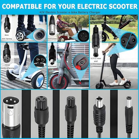42V 2A شاحن بديل لبطارية 36 فولت سكوتر Ebike Lithium ، 5 في 1 شاحن سكوتر لـ Gotrax ، Jetson ، Swagtron ، Brid ، Segway ، Razor ، Sisigad ، Xiaomi ، Ninebot in Saudi Arabia