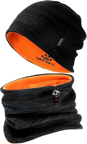 Winter Beanie Hat Scarf for Men Women Knit Thick Fleece Lined Warm Windproof Ski Skull Cap Neck Warmer Gaiter Face Scarf Set in Kuwait