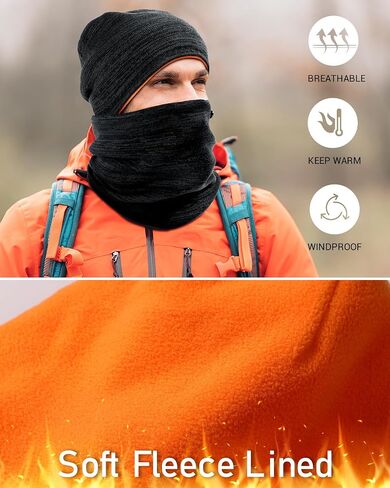 Winter Beanie Hat Scarf for Men Women Knit Thick Fleece Lined Warm Windproof Ski Skull Cap Neck Warmer Gaiter Face Scarf Set in Kuwait