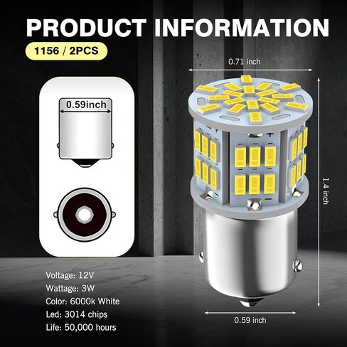 2 PCS 1156 LED Turn Signal Light, 6800K Single Contact Super Bright Bulb, Tail Parking Light Reversing Light Replacement, Universal Lighting Accessory for Cars (White) in Saudi Arabia