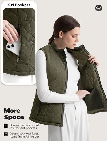 Women's Vest, Quilted Puffer Water-Resistant Zip With Pockets in Saudi Arabia