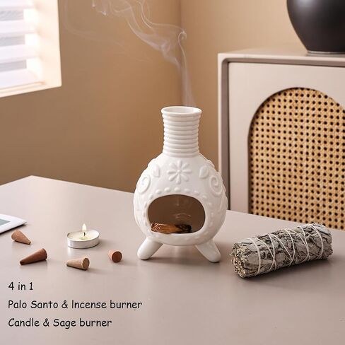 Ceramic Palo Santo Holder - Small Chiminea Incense Burner for Meditation, Energy Cleansing, | Palo Santo Holder for lncense Burner,Candle,Sage Burner | lder Gifts for Meditation & Yoga in Saudi Arabia