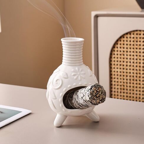 Ceramic Palo Santo Holder - Small Chiminea Incense Burner for Meditation, Energy Cleansing, | Palo Santo Holder for lncense Burner,Candle,Sage Burner | lder Gifts for Meditation & Yoga in Saudi Arabia