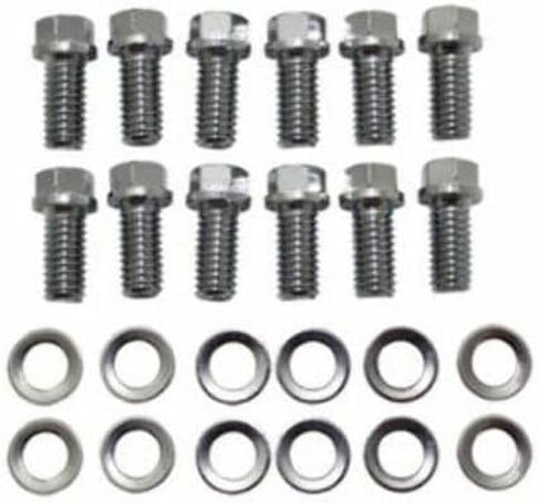 Chrome Header 6pt Head 12Pc Bolt Kit, Compatible with Chevy SBC V8 283-400 V6 in Saudi Arabia