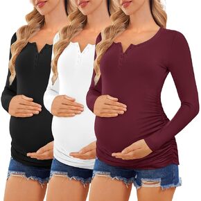 Ekouaer Women 3 Pack Maternity Shirts Long Sleeve Pregnancy Tops Button Down Postpartum Tees Scoop Neck Pregnant T Shirts in Saudi Arabia