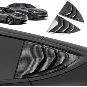 Rear Side Window Louvers Decoration Compatible with 2017-2023 Model 3 & 2024-2025 Model 3 Highland, Sport Style Rear Air Vent Scoop Louvers, Exterior Accessories for Tesla with Carbon Fiber Texture in Kuwait