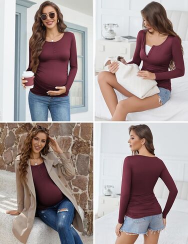 Ekouaer Women 3 Pack Maternity Shirts Long Sleeve Pregnancy Tops Button Down Postpartum Tees Scoop Neck Pregnant T Shirts in Saudi Arabia