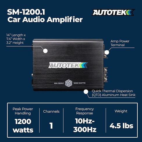 Autotek Street Machine SM-1200.4D 1200 Watt Four Channel Car Audio Amplifier - High Output, Class D, 2, 4, Mono Bridged at 4 Ohm Stable, Low Level Input, Mosfet Power Supply in Kuwait