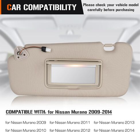 Sun Visor for Nissan Murano 2009-2014 مع خفيفة ، جانب السائق اليساري البيج Sunvisor استبدال 96401-1AA1B ، تصميم قابل للتمديد in Saudi Arabia