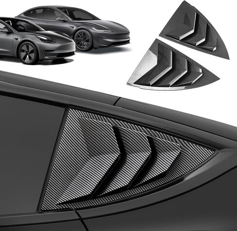 Rear Side Window Louvers Decoration Compatible with 2017-2023 Model 3 & 2024-2025 Model 3 Highland, Sport Style Rear Air Vent Scoop Louvers, Exterior Accessories for Tesla with Carbon Fiber Texture in Kuwait
