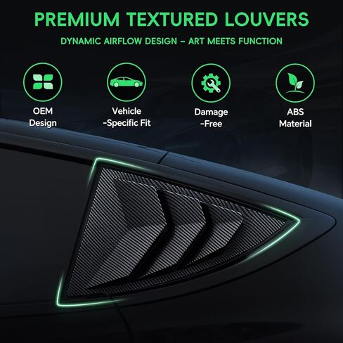 Rear Side Window Louvers Decoration Compatible with 2017-2023 Model 3 & 2024-2025 Model 3 Highland, Sport Style Rear Air Vent Scoop Louvers, Exterior Accessories for Tesla with Carbon Fiber Texture in Kuwait