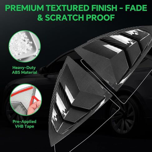 Rear Side Window Louvers Decoration Compatible with 2017-2023 Model 3 & 2024-2025 Model 3 Highland, Sport Style Rear Air Vent Scoop Louvers, Exterior Accessories for Tesla with Carbon Fiber Texture in Kuwait