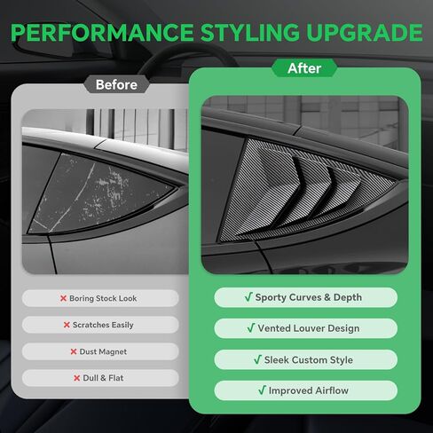 Rear Side Window Louvers Decoration Compatible with 2017-2023 Model 3 & 2024-2025 Model 3 Highland, Sport Style Rear Air Vent Scoop Louvers, Exterior Accessories for Tesla with Carbon Fiber Texture in Kuwait