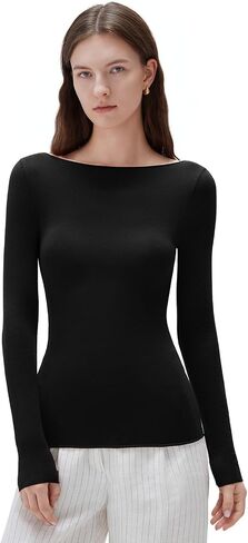 Suuksess Cloud Cashmere Women Women Boat Neck Mitted Long Sleeve Shirt قمم متماسكة أساسية in Saudi Arabia
