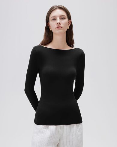 Suuksess Cloud Cashmere Women Women Boat Neck Mitted Long Sleeve Shirt قمم متماسكة أساسية in Saudi Arabia