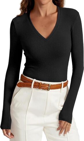 iGENJUN Women Long Sleeve V Neck Shirts for Women Business Casual Work Top Knit Slim Fit for Fall in Kuwait