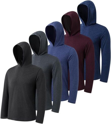 5 Pack Men's Lightweight Pullover Hooded Tees – Long Sleeve Sweatshirts for Gym, Running, Fishing in Kuwait
