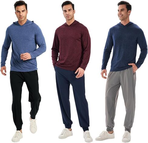 5 Pack Men's Lightweight Pullover Hooded Tees – Long Sleeve Sweatshirts for Gym, Running, Fishing in Kuwait
