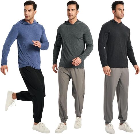 5 Pack Men's Lightweight Pullover Hooded Tees – Long Sleeve Sweatshirts for Gym, Running, Fishing in Kuwait