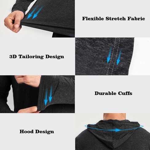 5 Pack Men's Lightweight Pullover Hooded Tees – Long Sleeve Sweatshirts for Gym, Running, Fishing in Kuwait