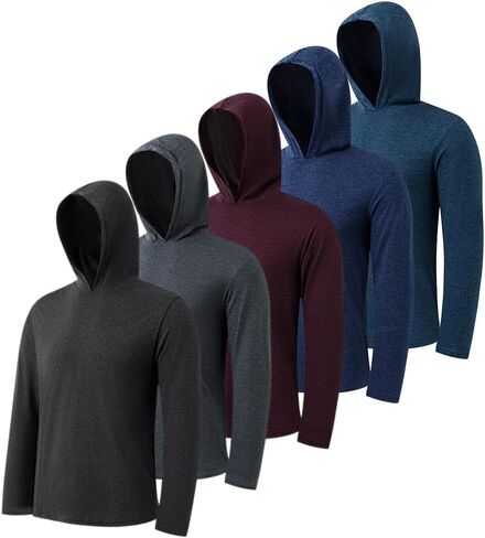 5 Pack Men's Lightweight Pullover Hooded Tees – Long Sleeve Sweatshirts for Gym, Running, Fishing in Kuwait