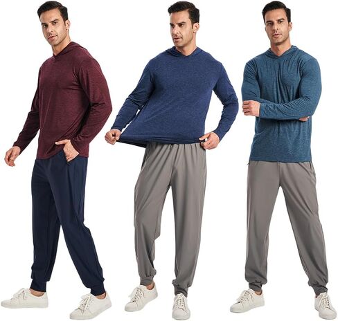 5 Pack Men's Lightweight Pullover Hooded Tees – Long Sleeve Sweatshirts for Gym, Running, Fishing in Kuwait