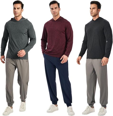 5 Pack Men's Lightweight Pullover Hooded Tees – Long Sleeve Sweatshirts for Gym, Running, Fishing in Kuwait